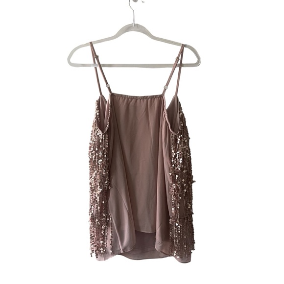 City Chic Sequined Fringe Chiffon Spaghetti Strap Top Mocha Size 16 - Picture 3 of 7